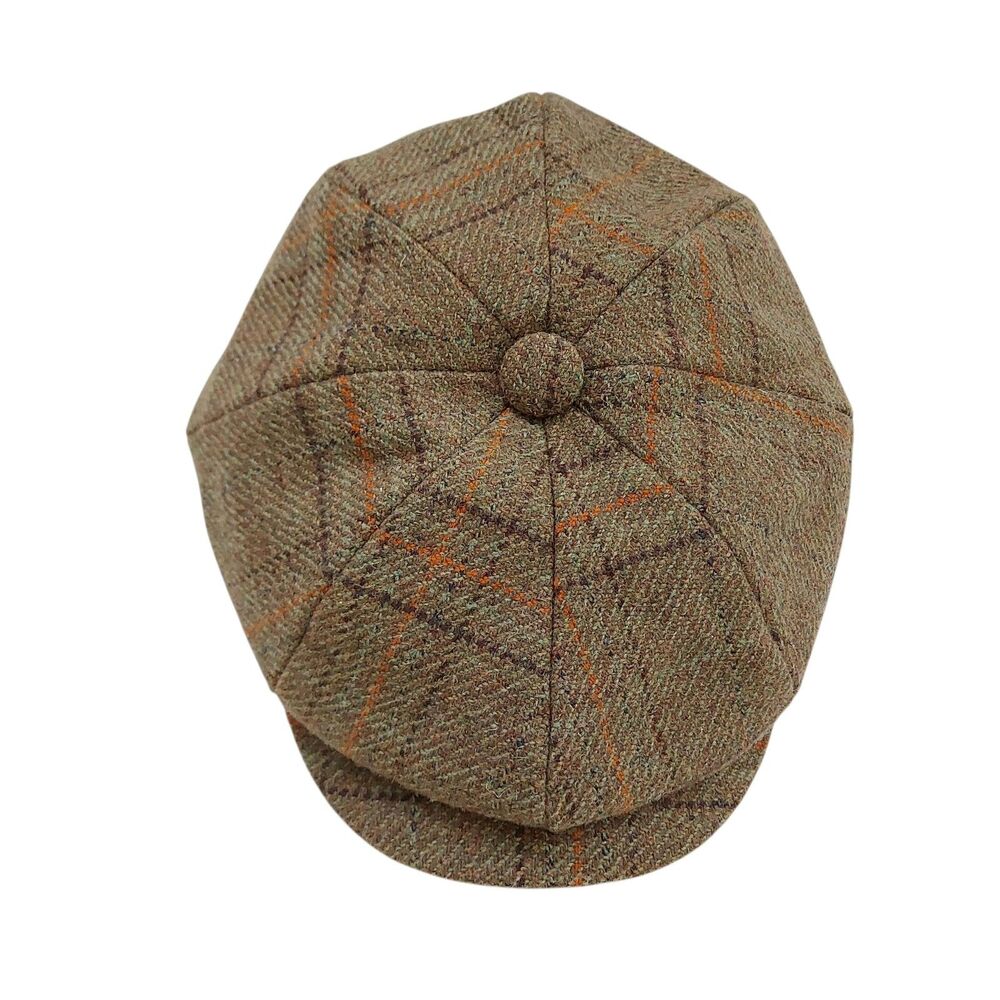 Major Wear L/XL Brown Plaid 100% Wool Newsboy Flat Hat Apple Ivy Golf Quilted